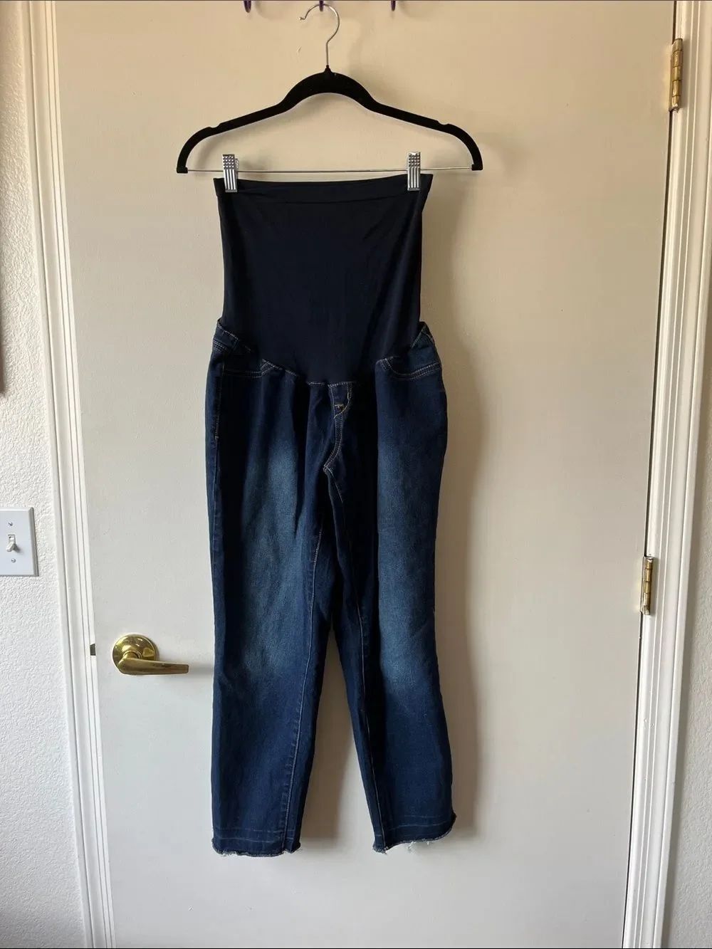 Maternity Skinny Jeans with Black Stretch Panel - Dark Blue